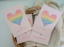 Load image into Gallery viewer, Rainbow Flower Heart Valentine's Day Card (Spanish option available)