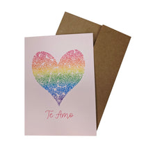 Load image into Gallery viewer, Rainbow Flower Heart Valentine's Day Card (Spanish option available)