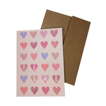 Load image into Gallery viewer, Watercolor Hearts Valentine's Day Card (Spanish option available)