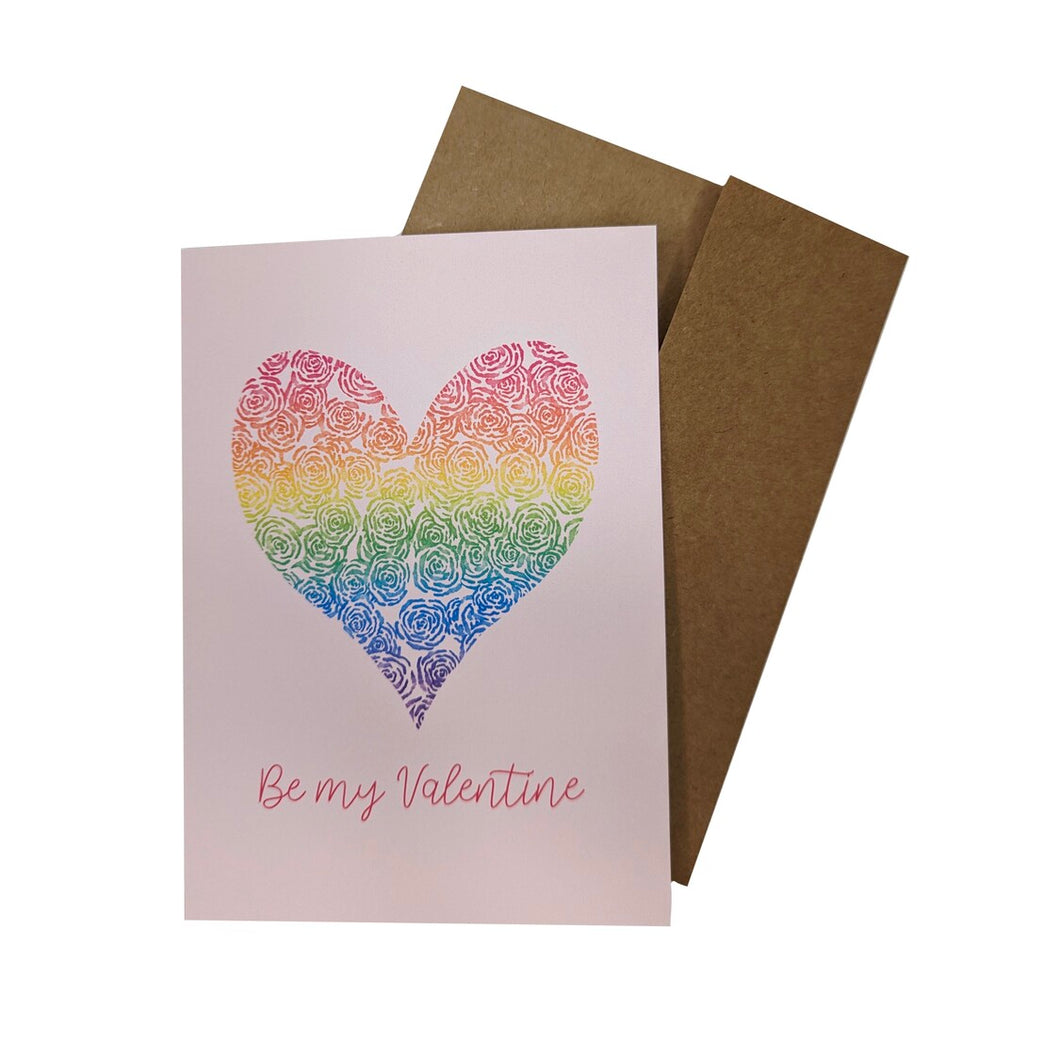 Rainbow Flower Heart Valentine's Day Card  (Spanish option available)